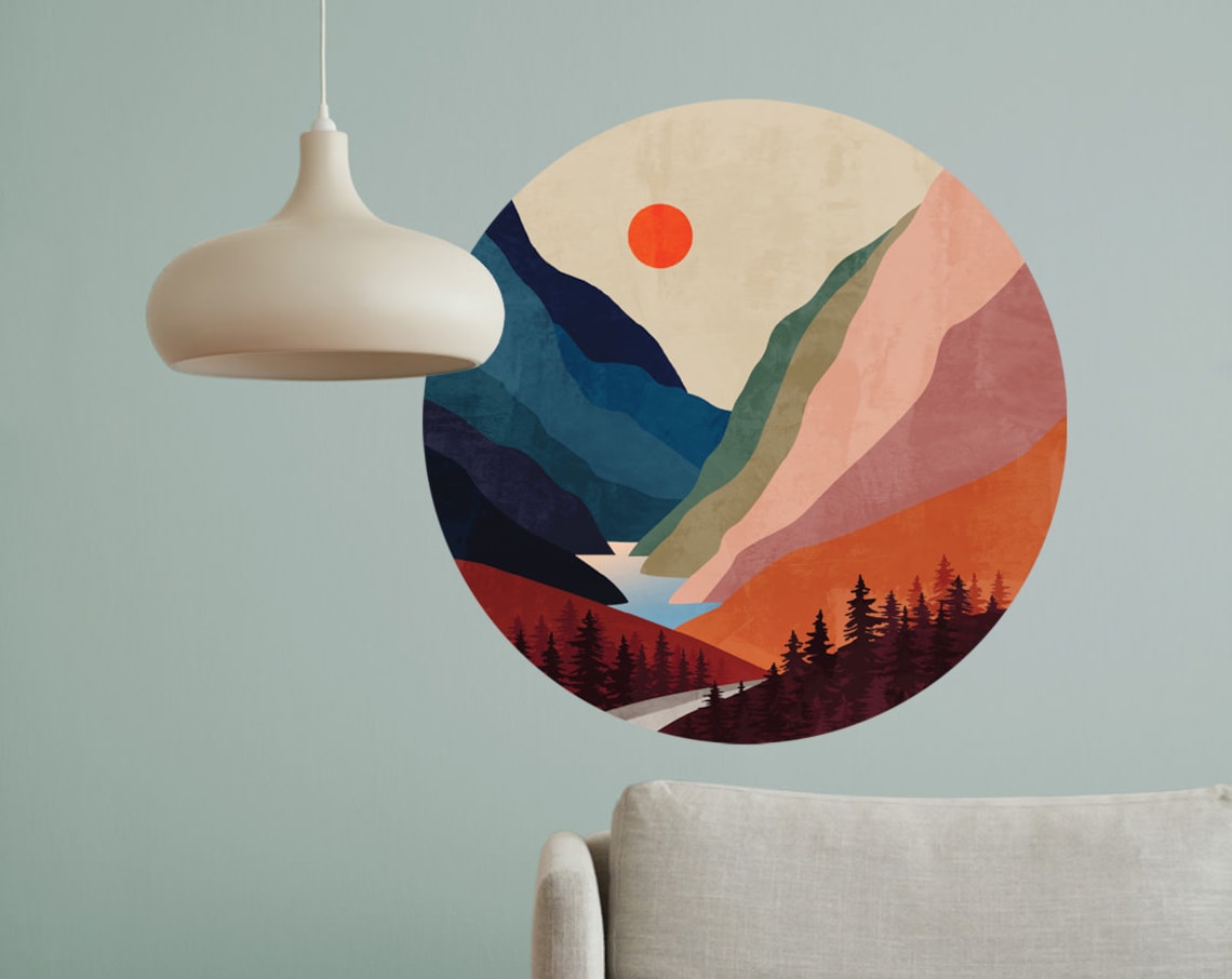 Mountain River Wall Decal, Fantasy Wall Decor