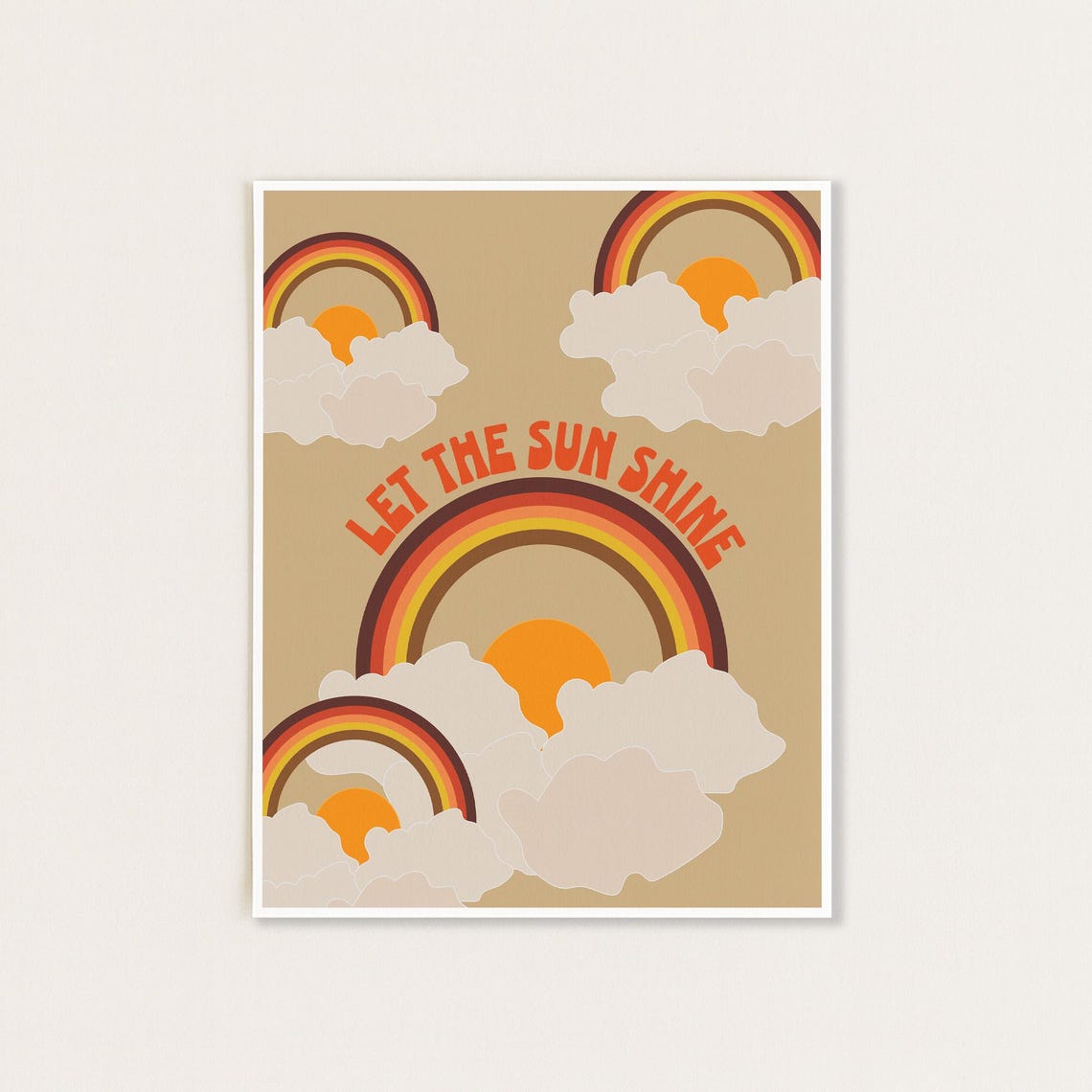 Let The Sun Shine Retro 70s Rainbow Quote Poster For Sunny Interiors