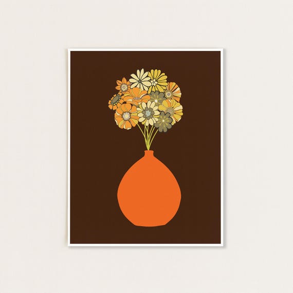 Orange Vase Print, 70s Retro Home Decor