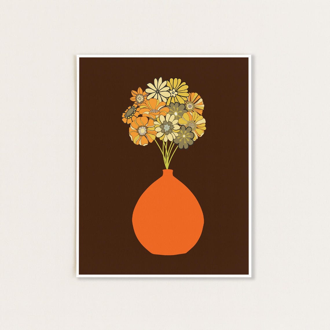 Orange Vase Print, 70s Retro Home Decor