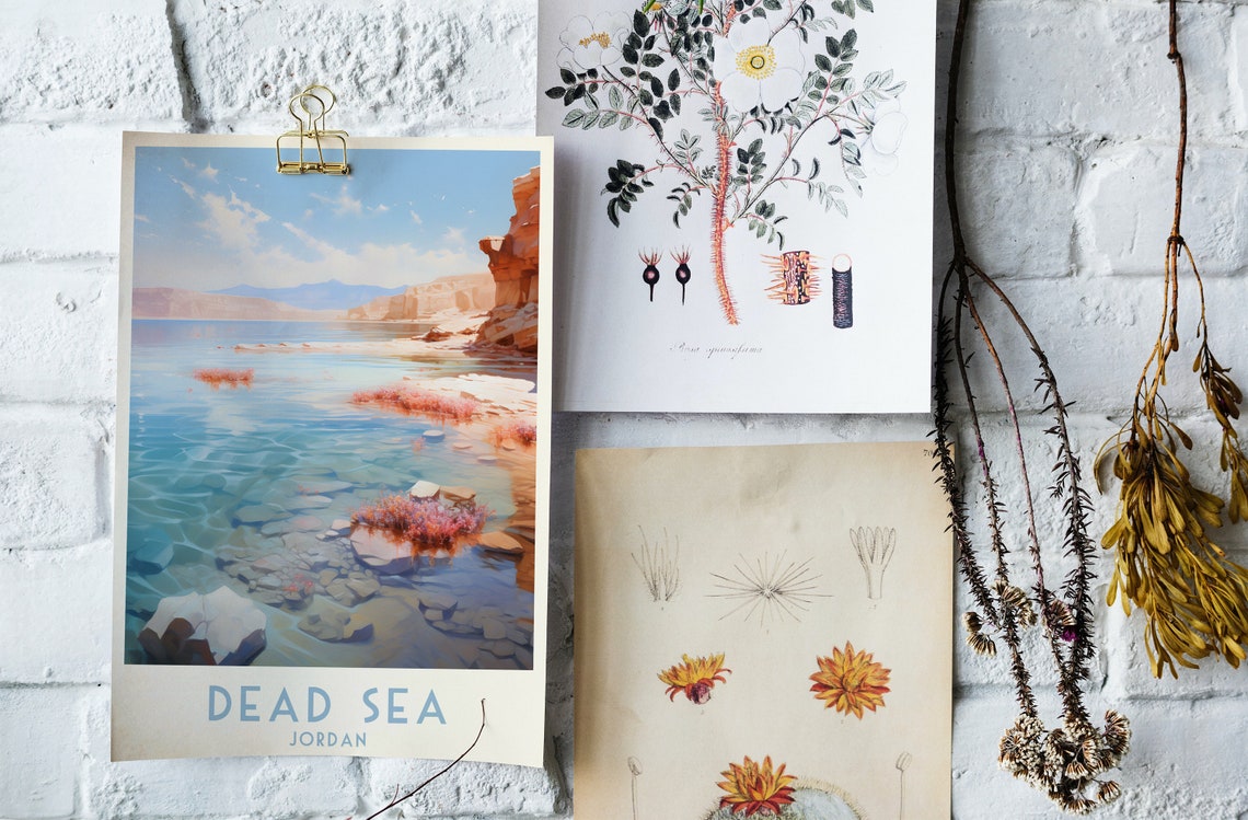 Dead Sea Jordan Rocky Shoreline Cliffs Vintage Travel Poster - Image 4