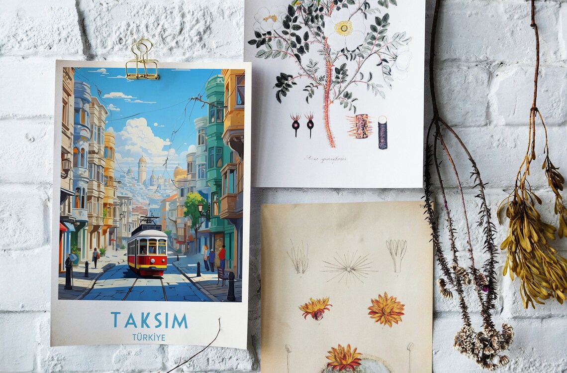 Taksim Turkiye Vintage Red Tram Istanbul Street Travel Poster - Image 2