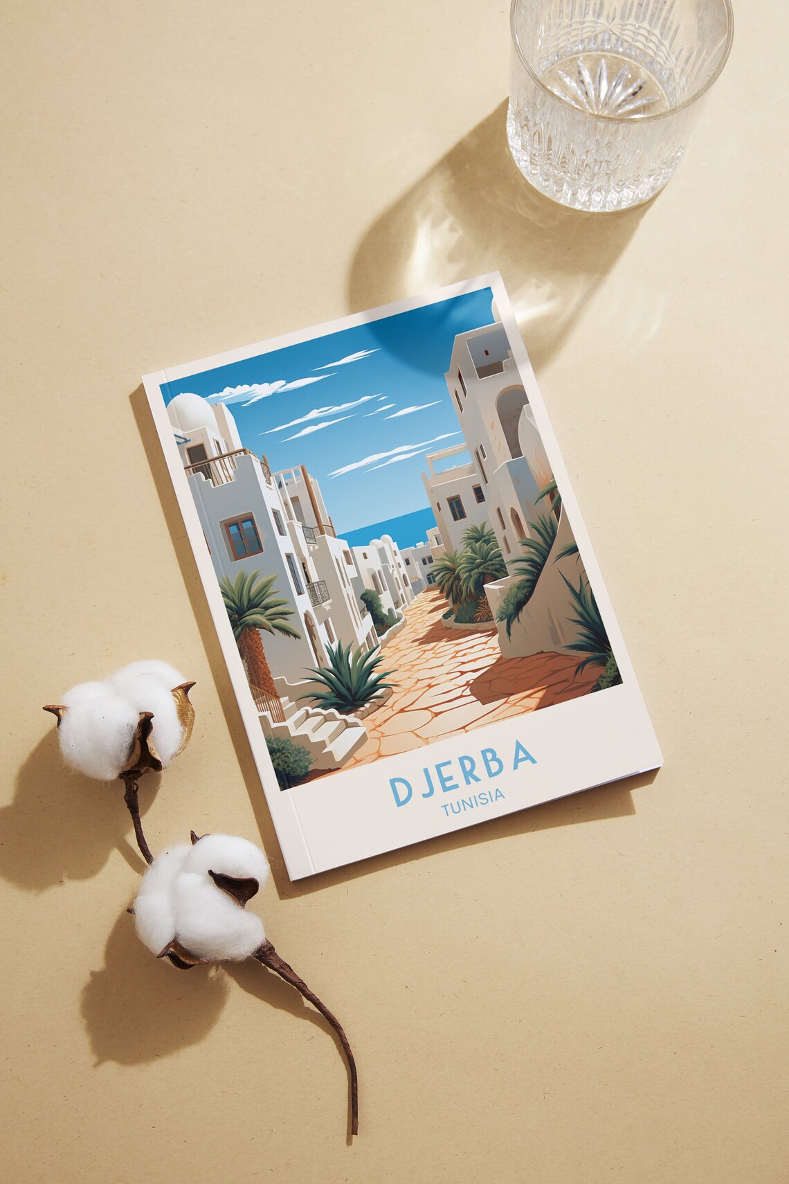 Djerba Tunisia Whitewashed Street Palms Island Retro Travel Poster - Image 2