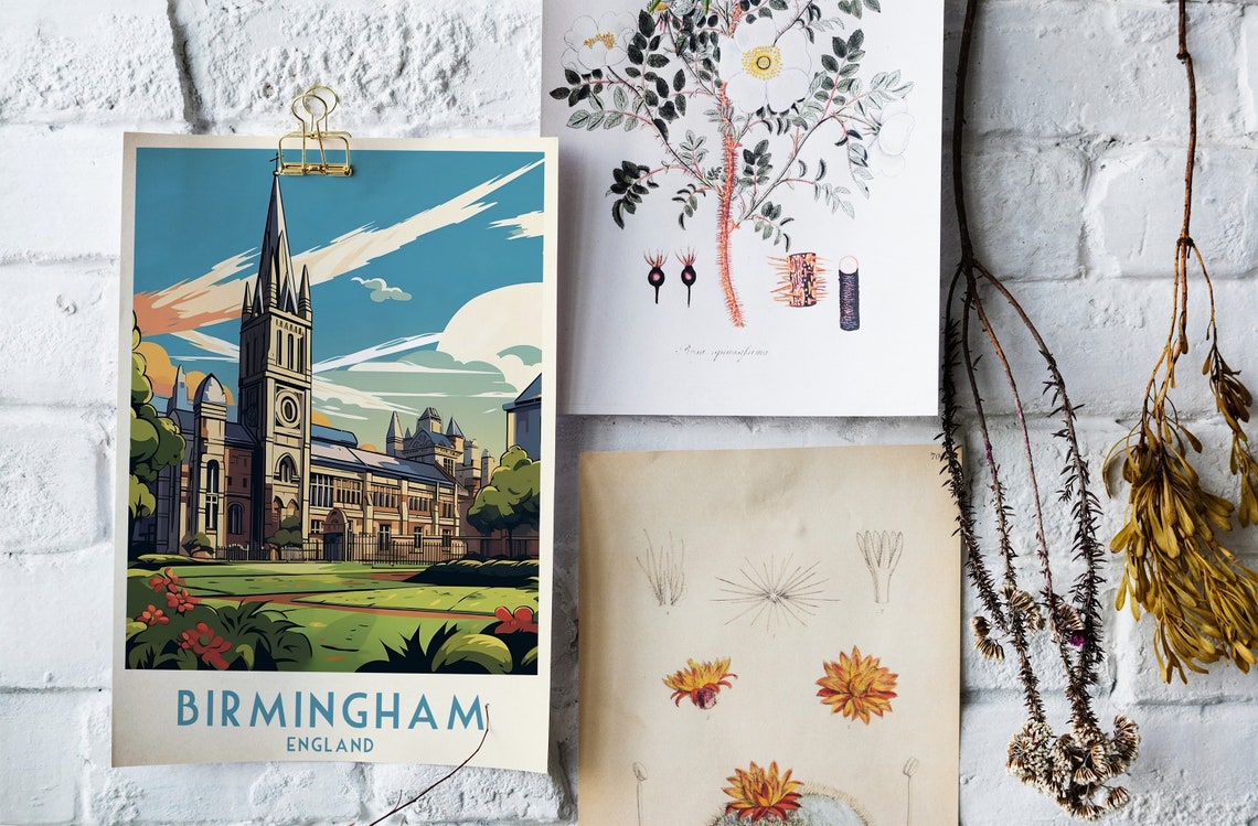 Birmingham England Historic Church Spire Garden Sunset Poster - Image 4