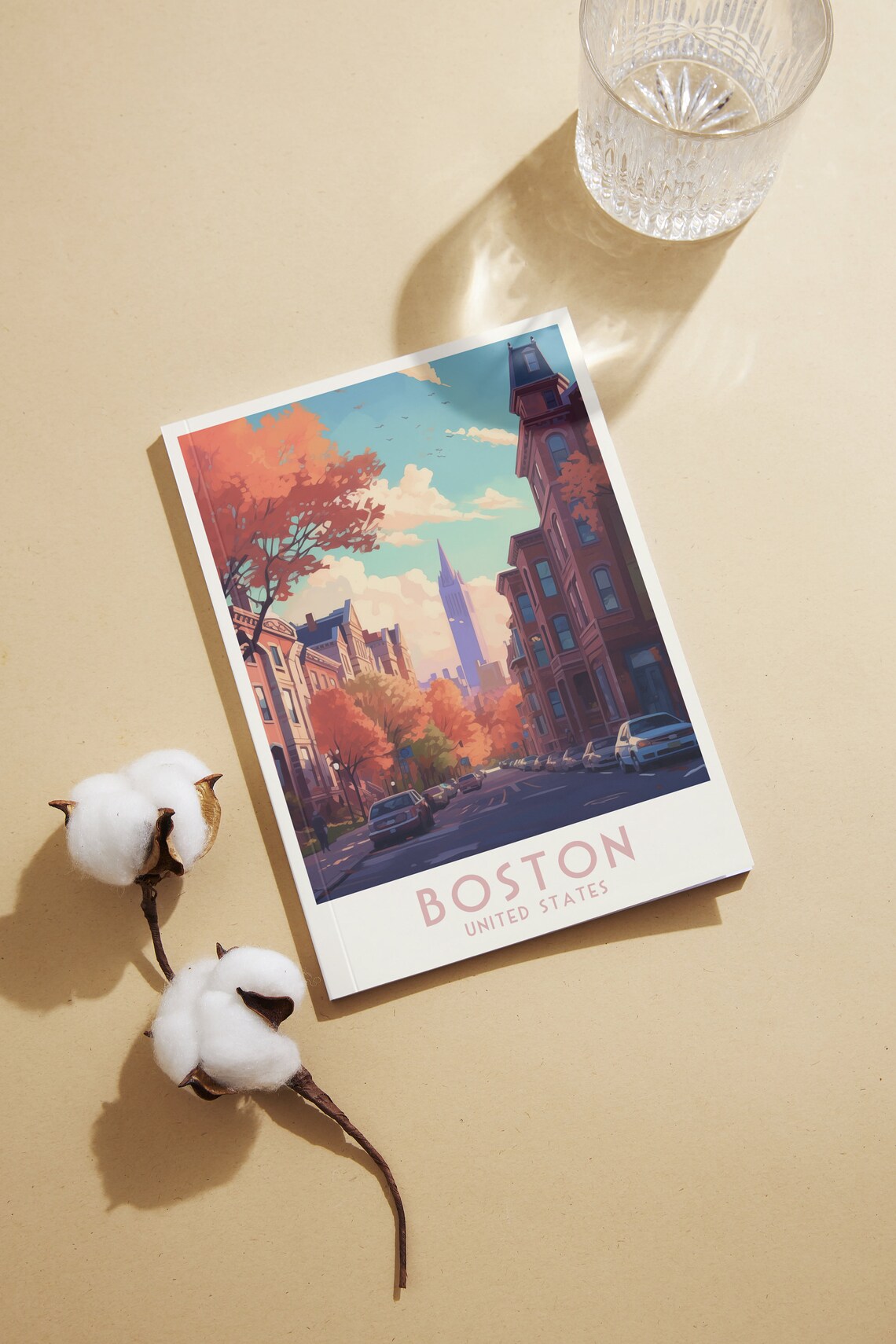 Boston Autumn Brownstone Street with Church Spire Travel Poster - Image 2