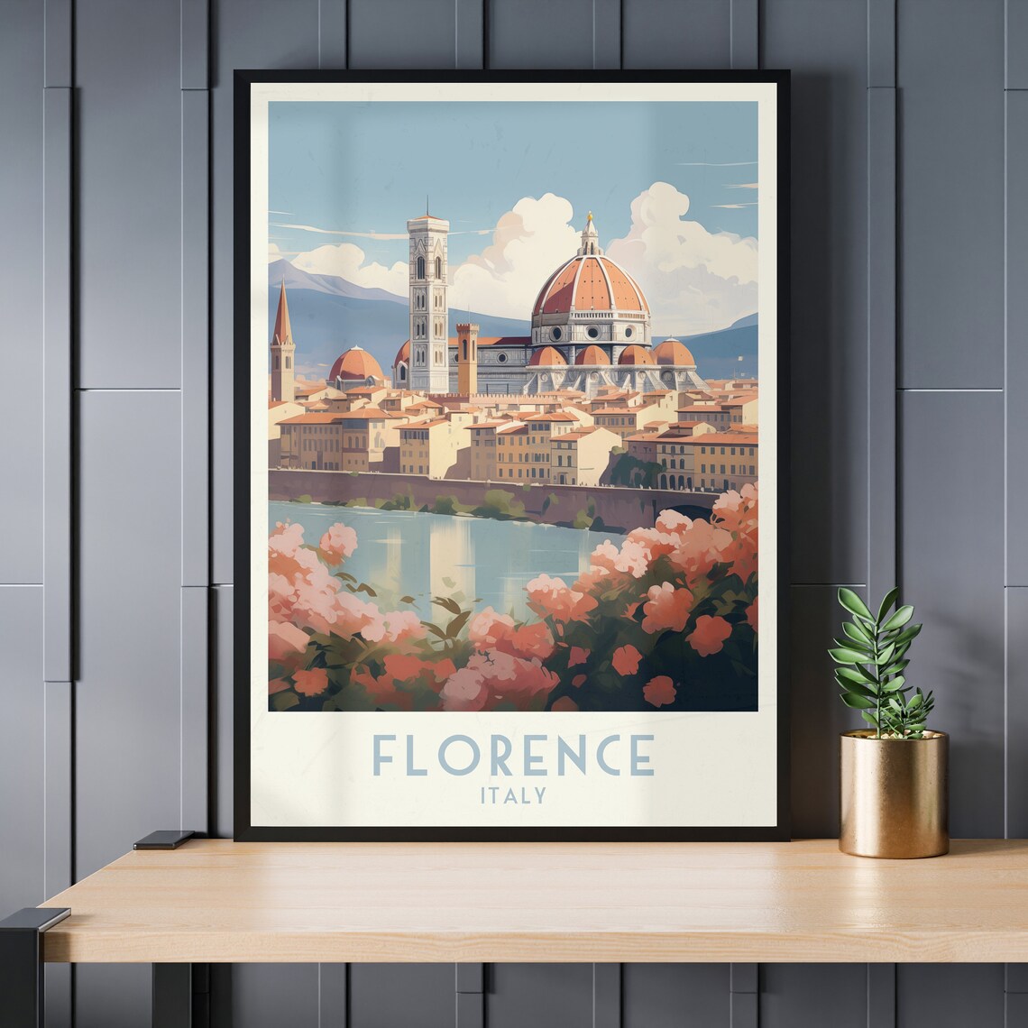 Florence Italy Duomo Cathedral Arno River Flowers Travel Poster - Image 3