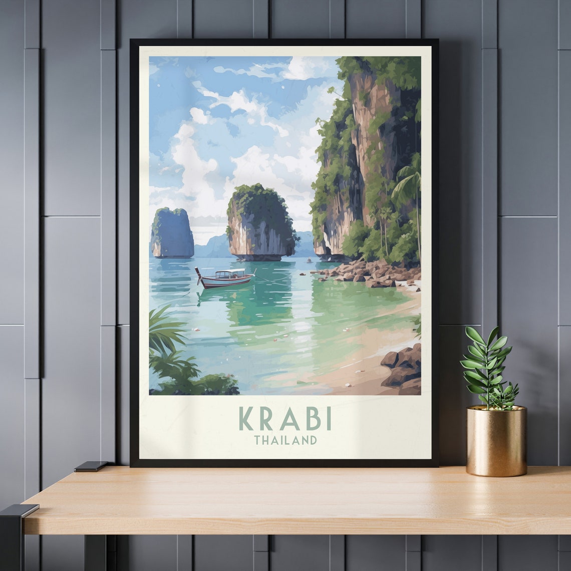 Krabi Thailand Limestone Cliffs Longtail Boat Beach Travel Poster - Image 3