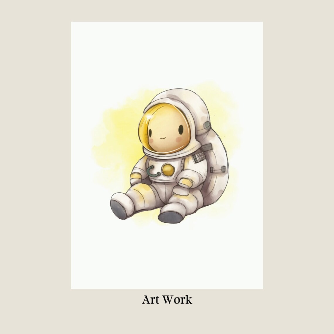 Cute Yellow Astronaut Soft Watercolor Splash Kids Room Nursery Poster - Image 2