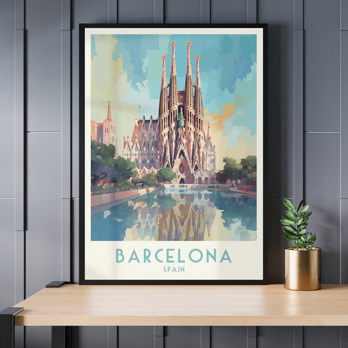 Barcelona Spain Sagrada Familia Cathedral Vintage Travel Poster - Image 3
