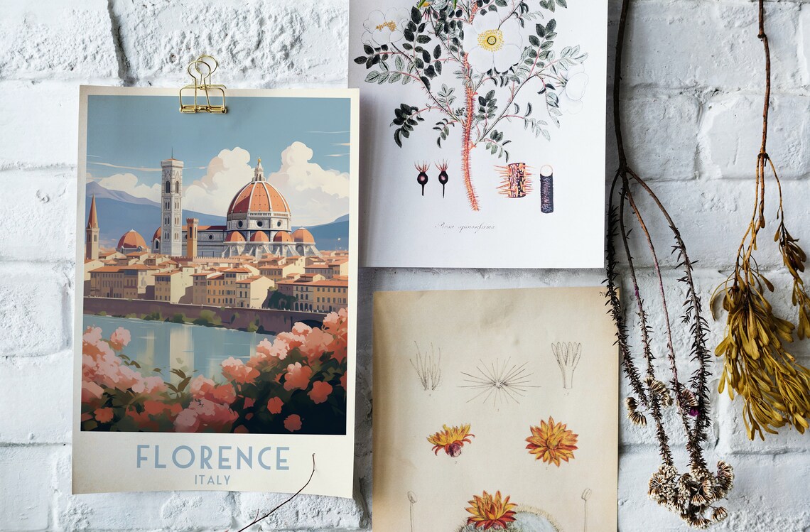Florence Italy Duomo Cathedral Arno River Flowers Travel Poster - Image 4