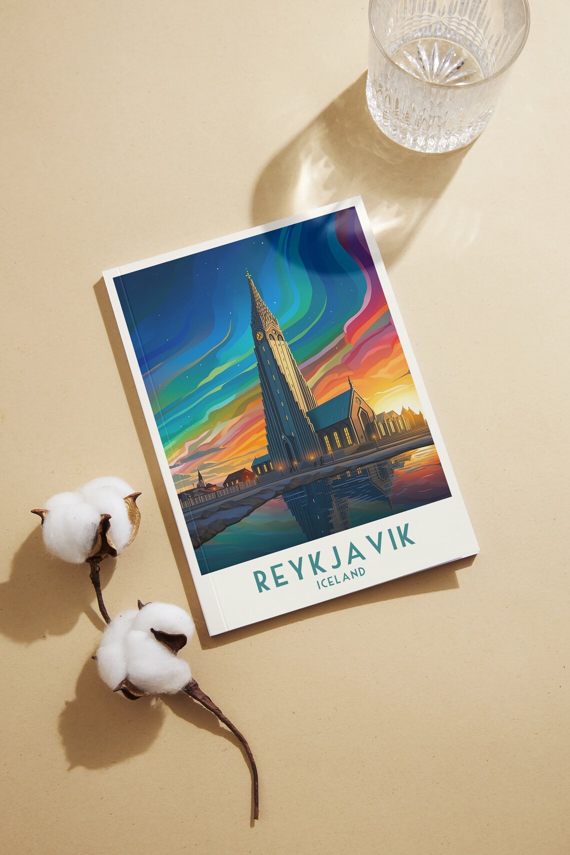 Reykjavik Hallgrimskirkja Northern Lights Night Vintage Travel Poster - Image 2
