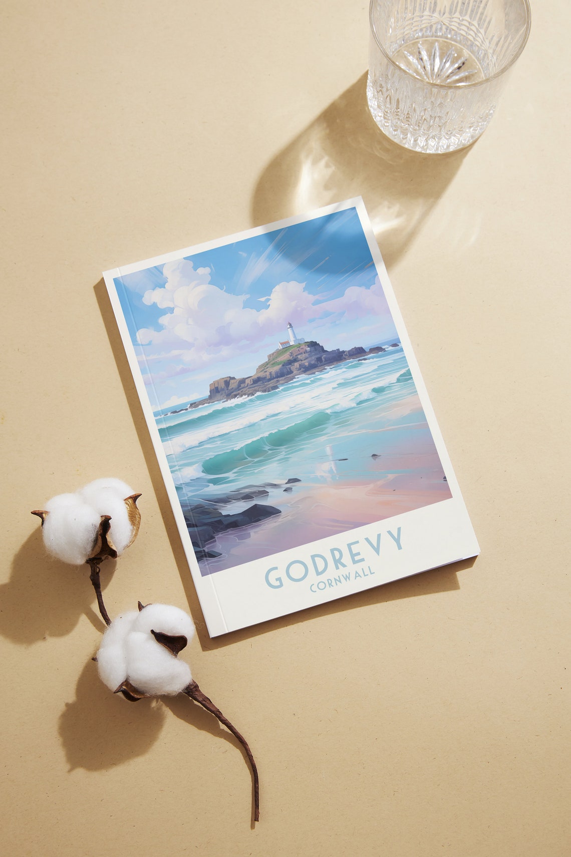 Godrevy Cornwall Beach Rocky Shore Rolling Turquoise Waves Poster - Image 2