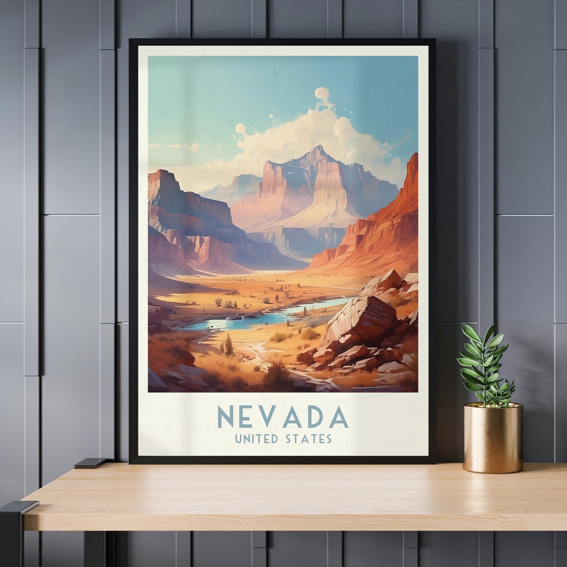 Nevada United States Red Rock Canyon Desert Pool Travel Poster - Image 3