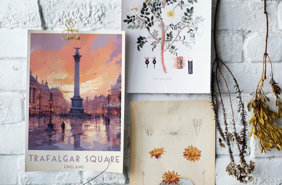 Trafalgar Square London Sunset Nelson's Column Rainy Plaza Poster - Image 4