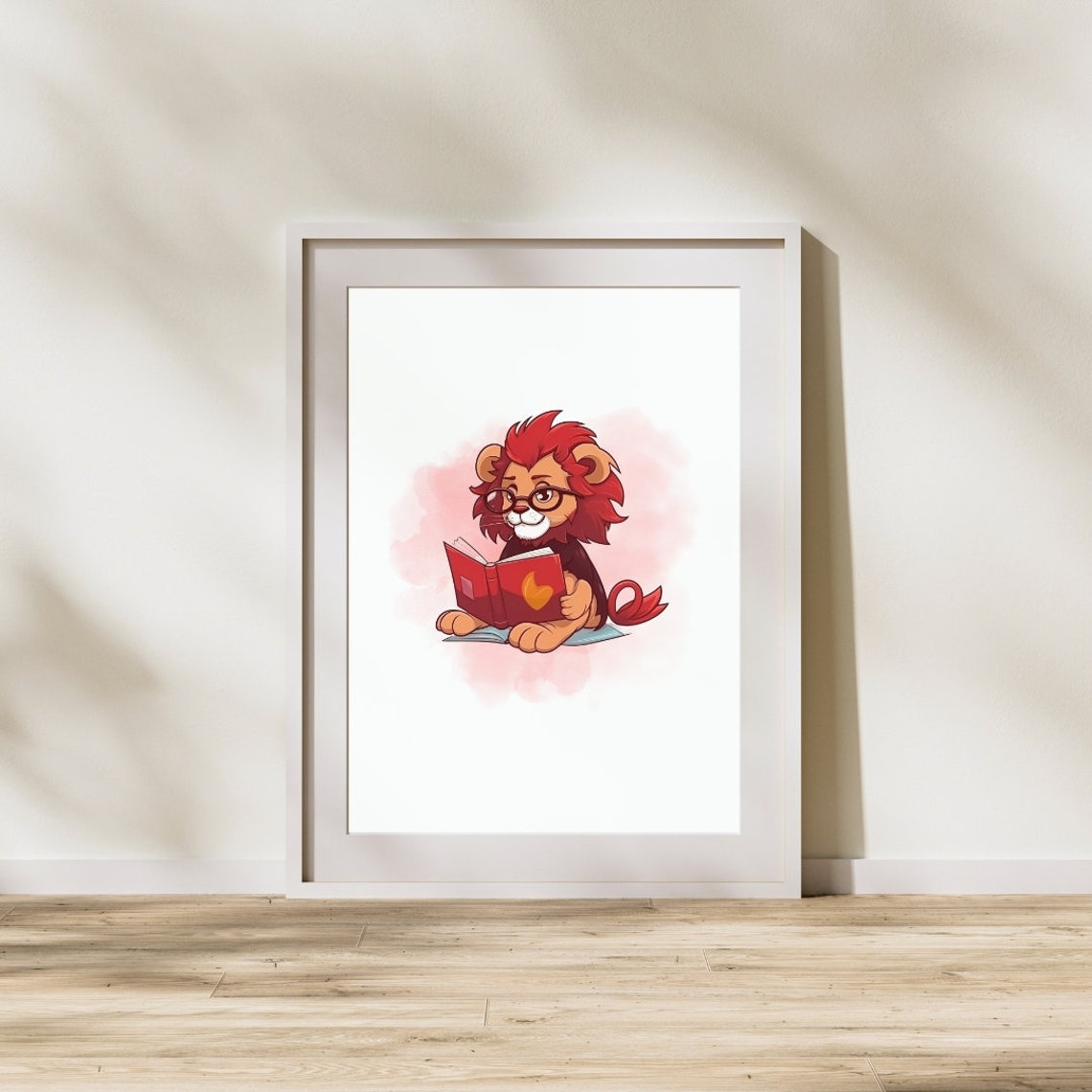 Lion Reading Book Wearing Glasses Kids Room Nursery Wall Art - Image 3