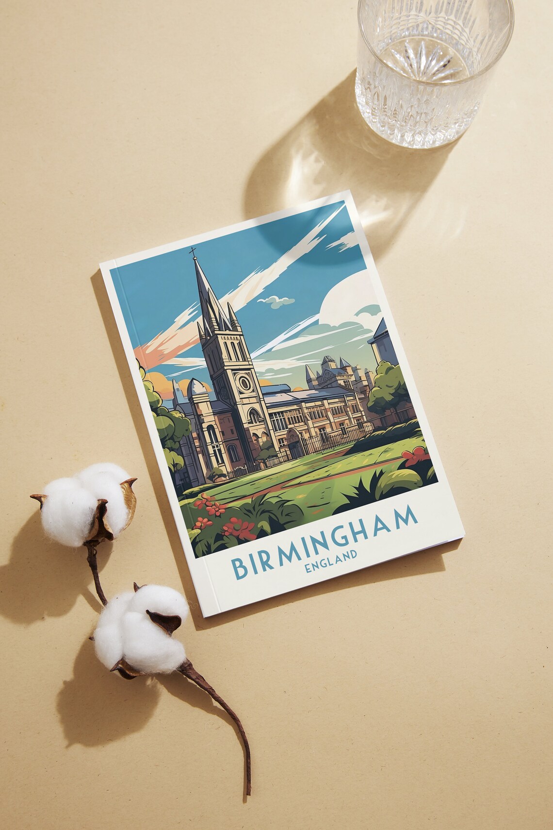 Birmingham England Historic Church Spire Garden Sunset Poster - Image 2