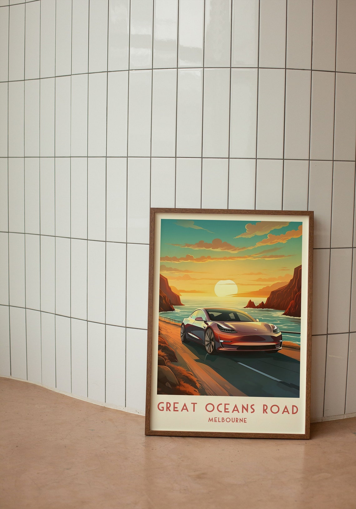 Great Ocean Road Sunset Coastal Drive Electric Car Travel Poster - Image 3