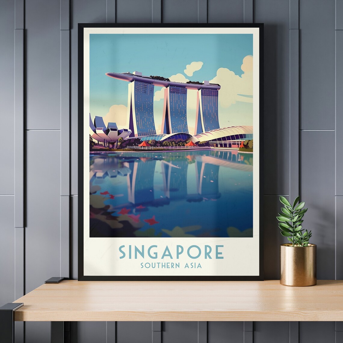 Singapore Marina Bay Sands Daytime Skyline Vintage Travel Poster - Image 3