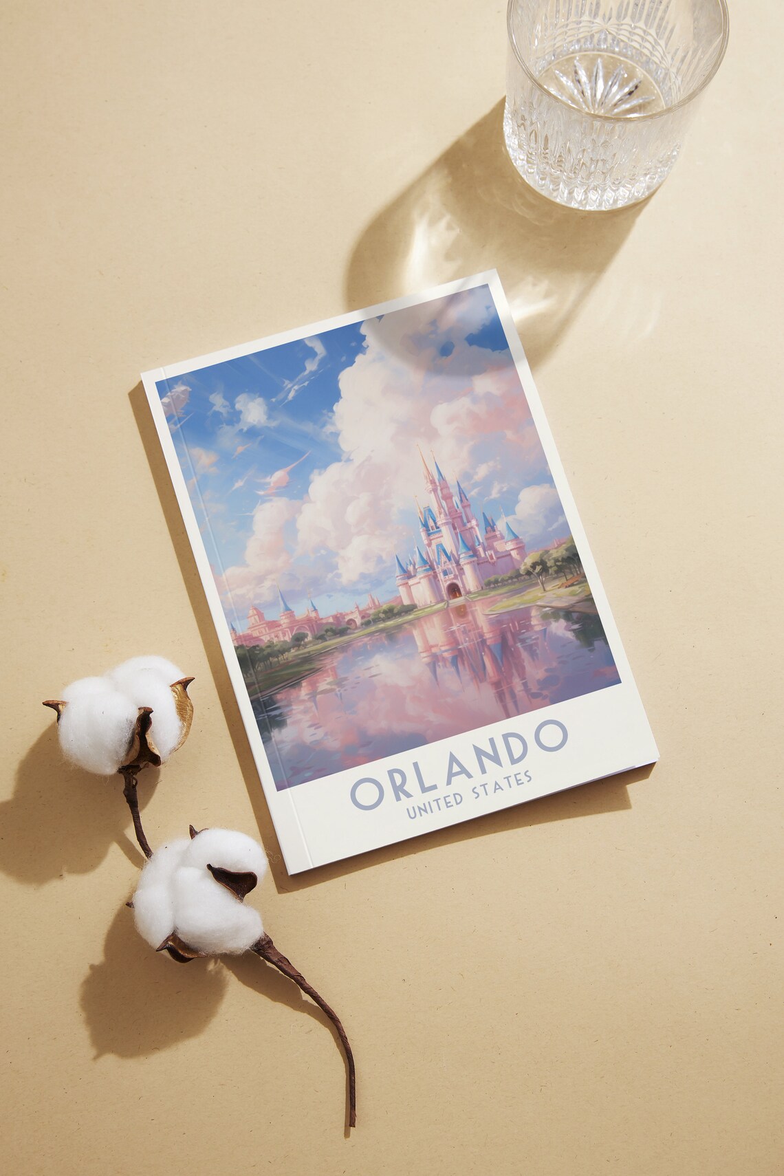 Orlando Fairytale Castle Sunset Reflection Vintage Travel Poster - Image 2