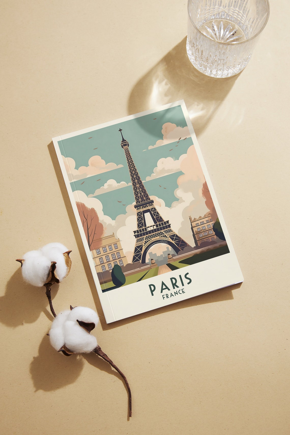 Paris France Eiffel Tower Cloudy Sky Vintage Retro Travel Poster - Image 2