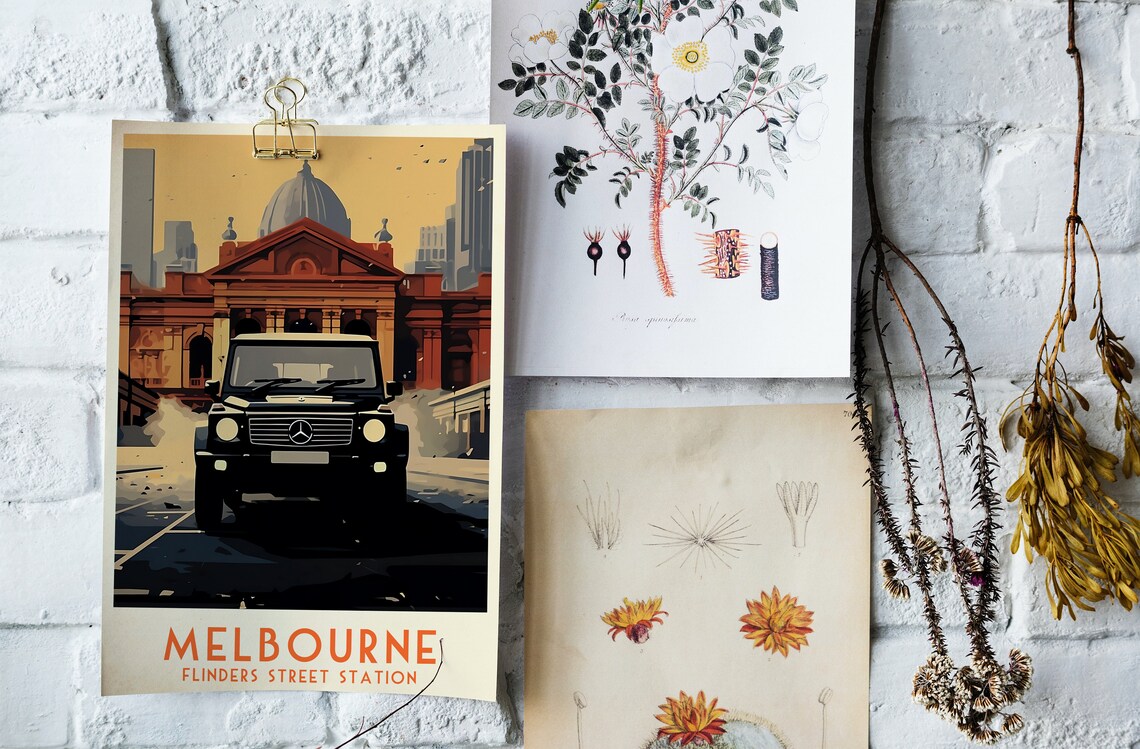 Melbourne Flinders Street Station Black SUV Retro Travel Poster Art - Image 4