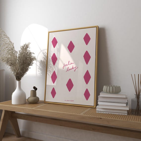 Feelin Lucky Diamond Card Print Poster Vintage Trendy Retro Mid Century Modern Kitchen Wall Art Bar Cart