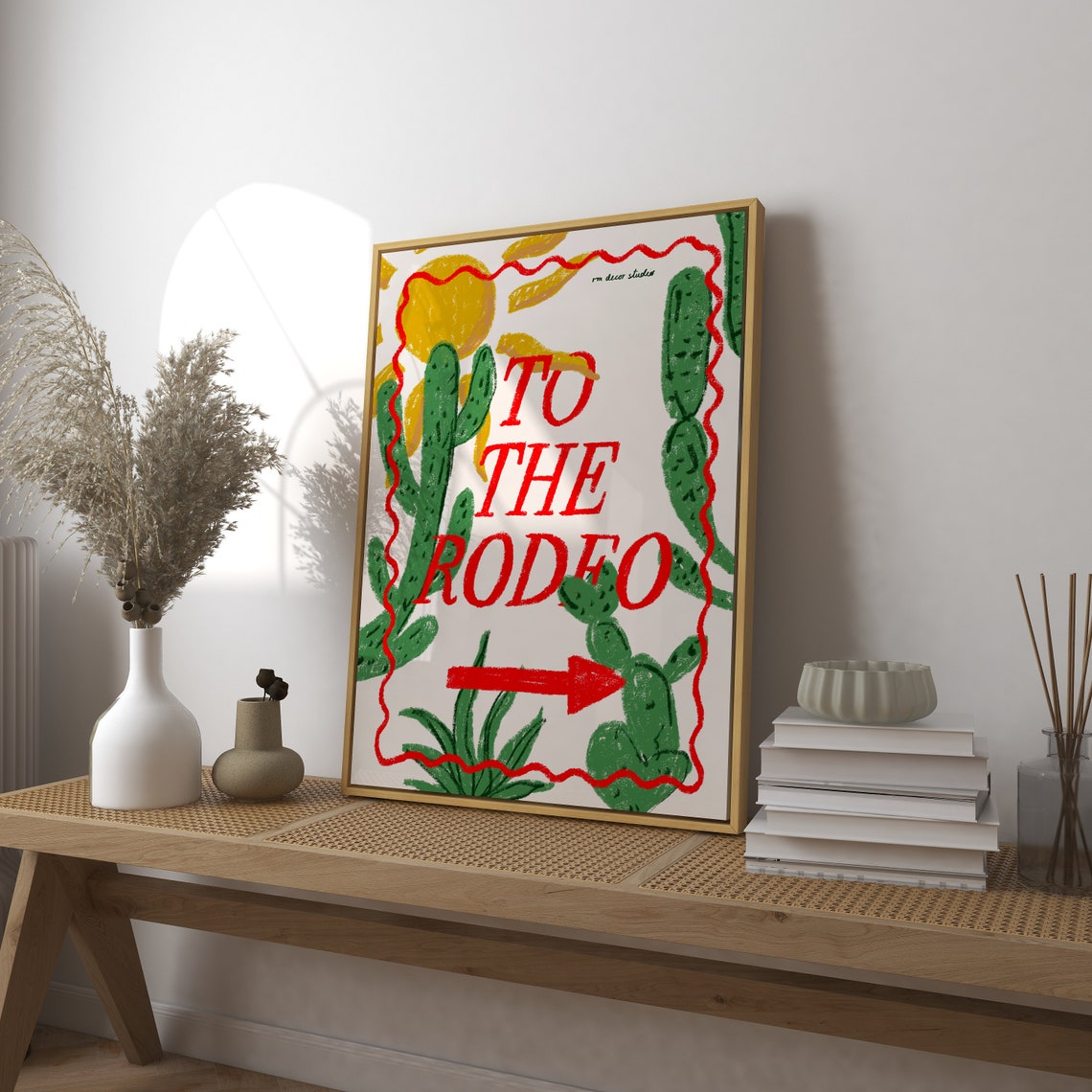 To The Rodeo Cactus Desert Arrow Poster Red Green Western Decor