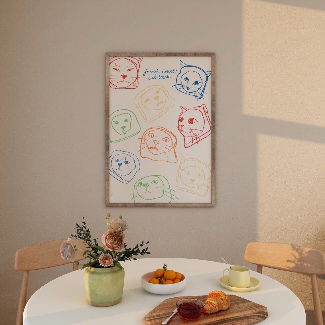 Cat Toast Vintage Food Art Print, Retro Kitchen