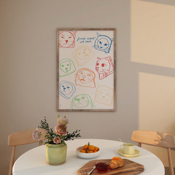 Cat Toast Vintage Food Art Print, Retro Kitchen