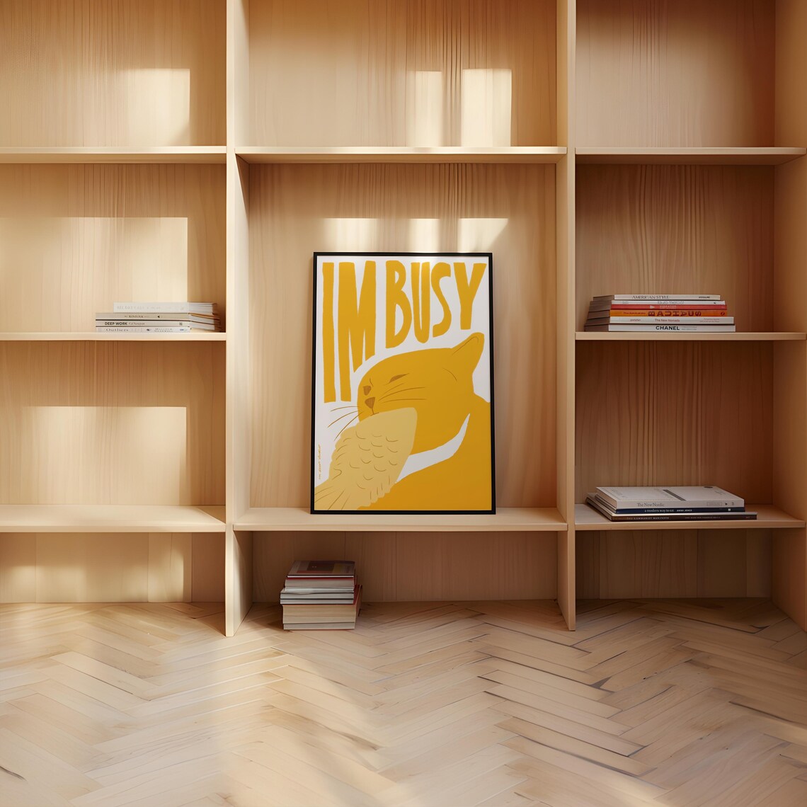 Im Busy Cat Art Print Poster Vintage Trendy Retro Illustration Mid Century Modern Kitchen Wall
