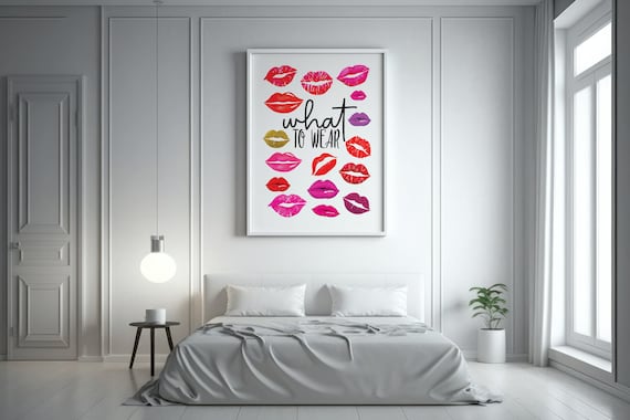 Colorful Lipstick Kiss Marks What to Wear Fashion Quote Poster