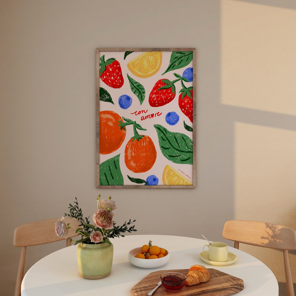 Con Amore Fruit Pattern Strawberry Orange Italian Kitchen Print