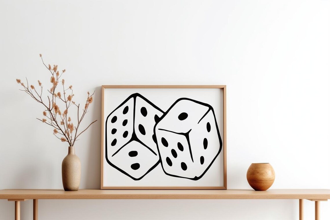 Black And White Prints Dice Art Print Poster Vintage Trendy Retro Funky Illustration Mid Century Modern Kitchen Wall