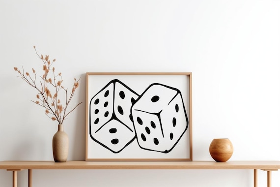 Black And White Prints Dice Art Print Poster Vintage Trendy Retro Funky Illustration Mid Century Modern Kitchen Wall