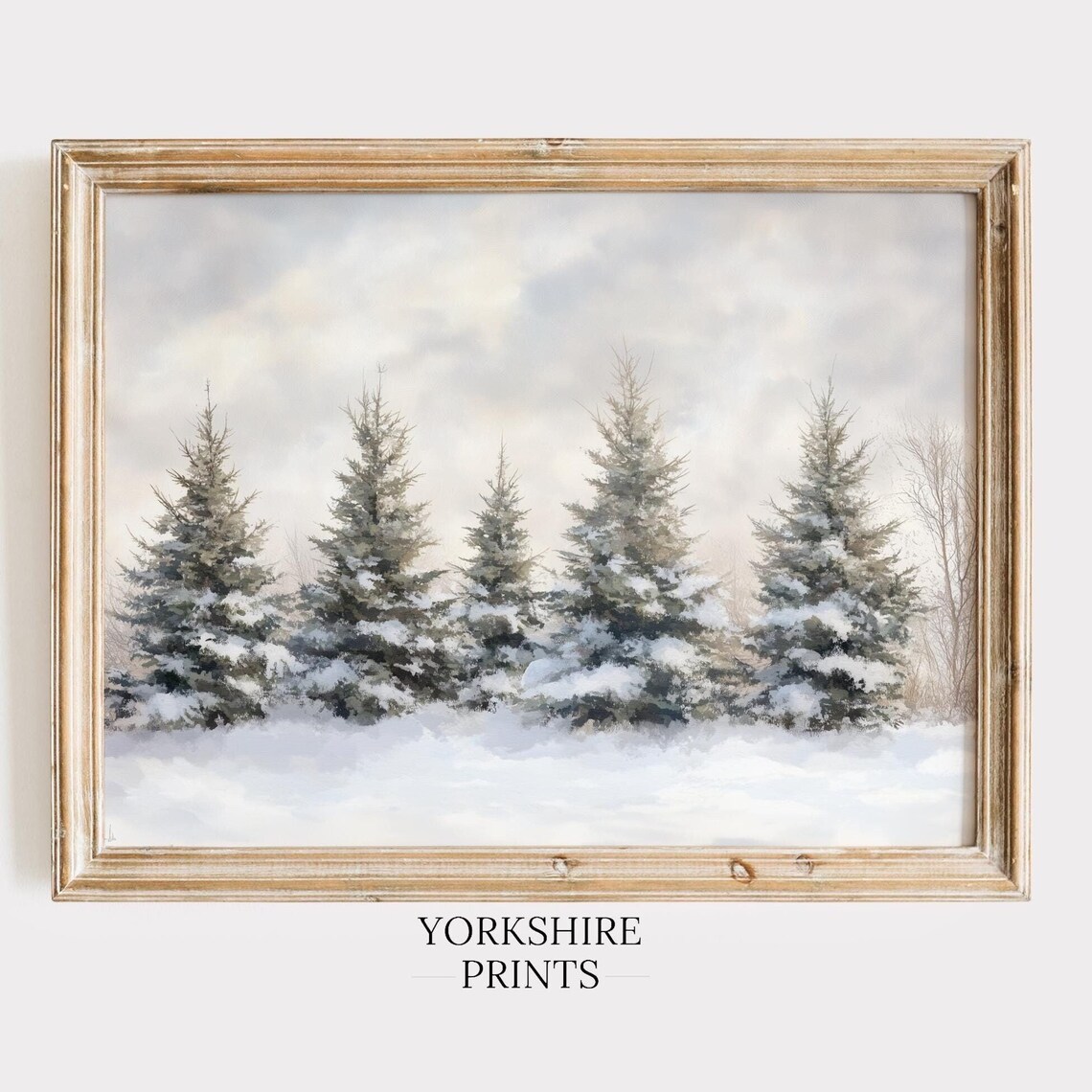 Snowy Pine Tree Row In Soft Winter Light Peaceful Landscape Poster