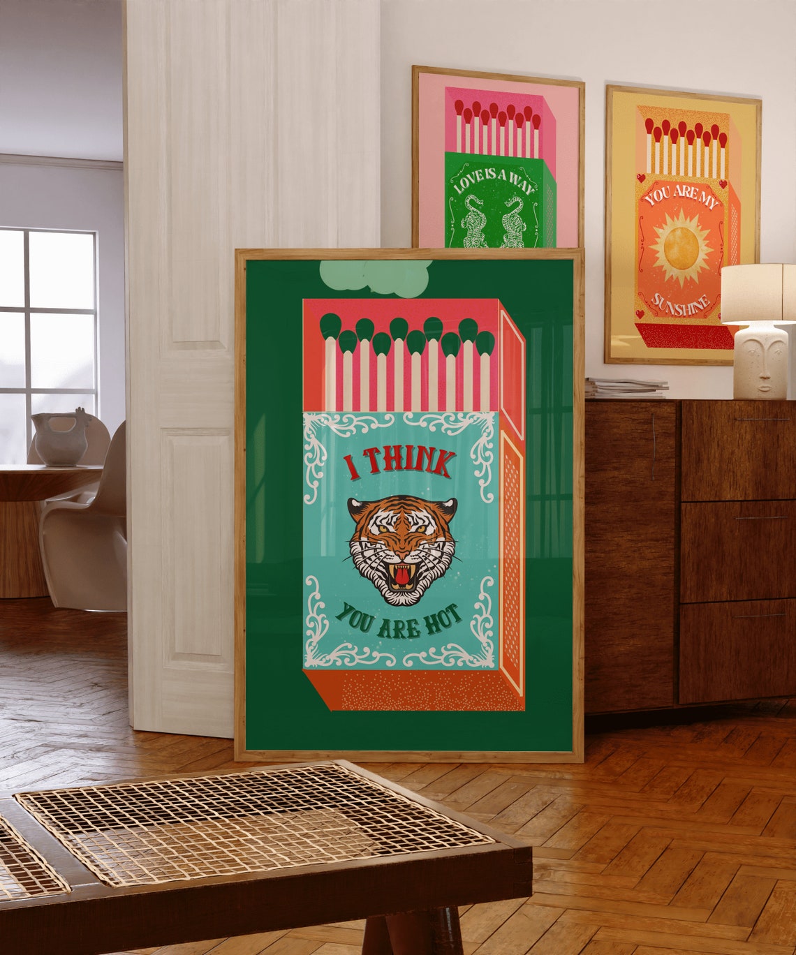 I Think You Are Hot Green Matchbox Tiger Retro Quote Art Poster