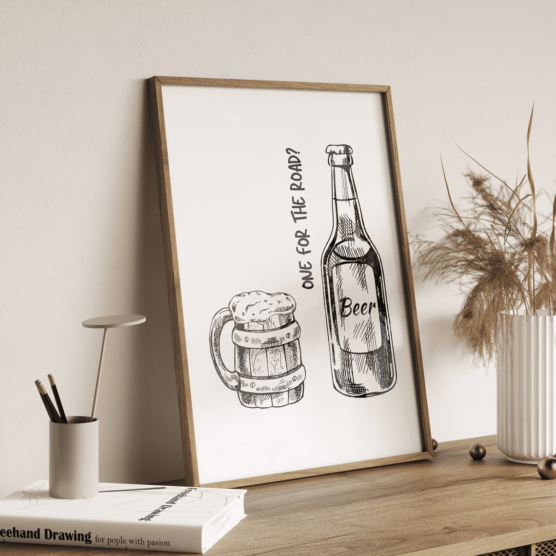 One for the Road Beer Mug Bottle Line Art Funny Bar Quote Poster