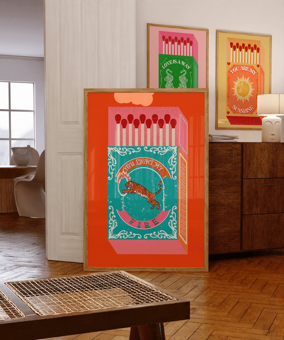 Retro Tiger Matchbox Poster, Animal Wall Art Print
