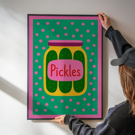 Pickles Jar Pop Art Poster Pink Polka Dot Kitchen Wall Decor