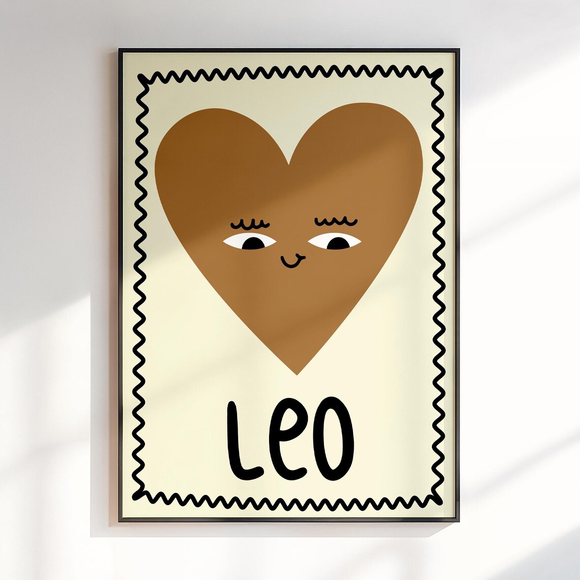 Leo Smiling Brown Heart Face Cute Kids Zodiac Star Sign Poster