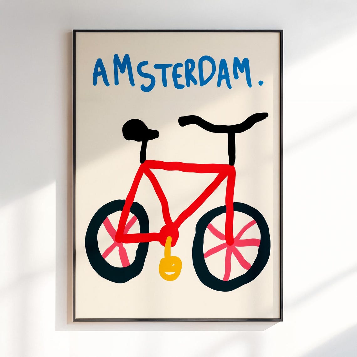 Amsterdam Red Bicycle Hand Painted Pop Art Travel Wall Poster