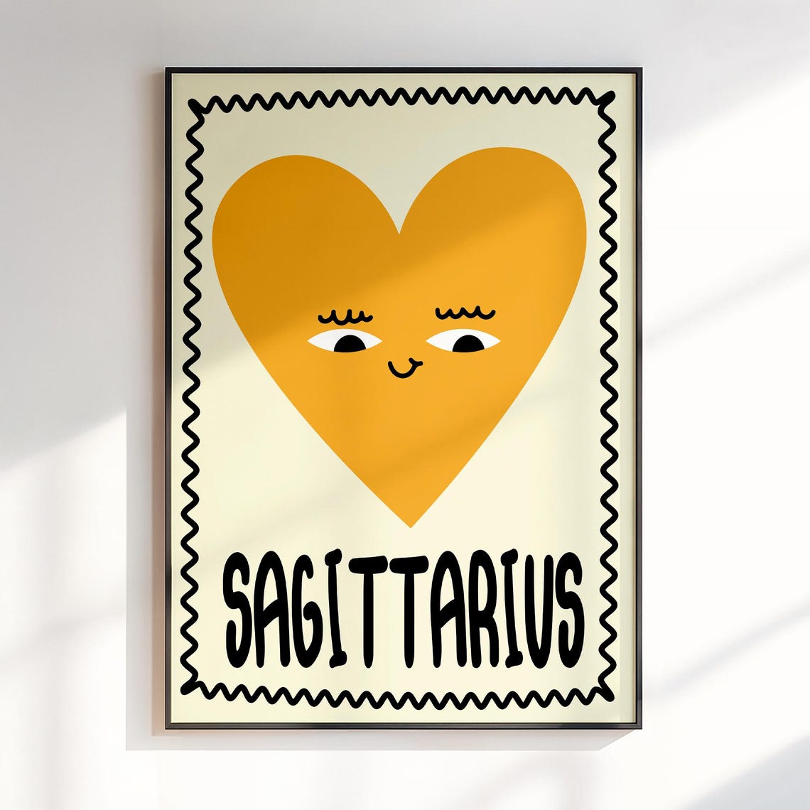 Sagittarius Smiling Mustard Heart Cute Kids Zodiac Star Sign Poster