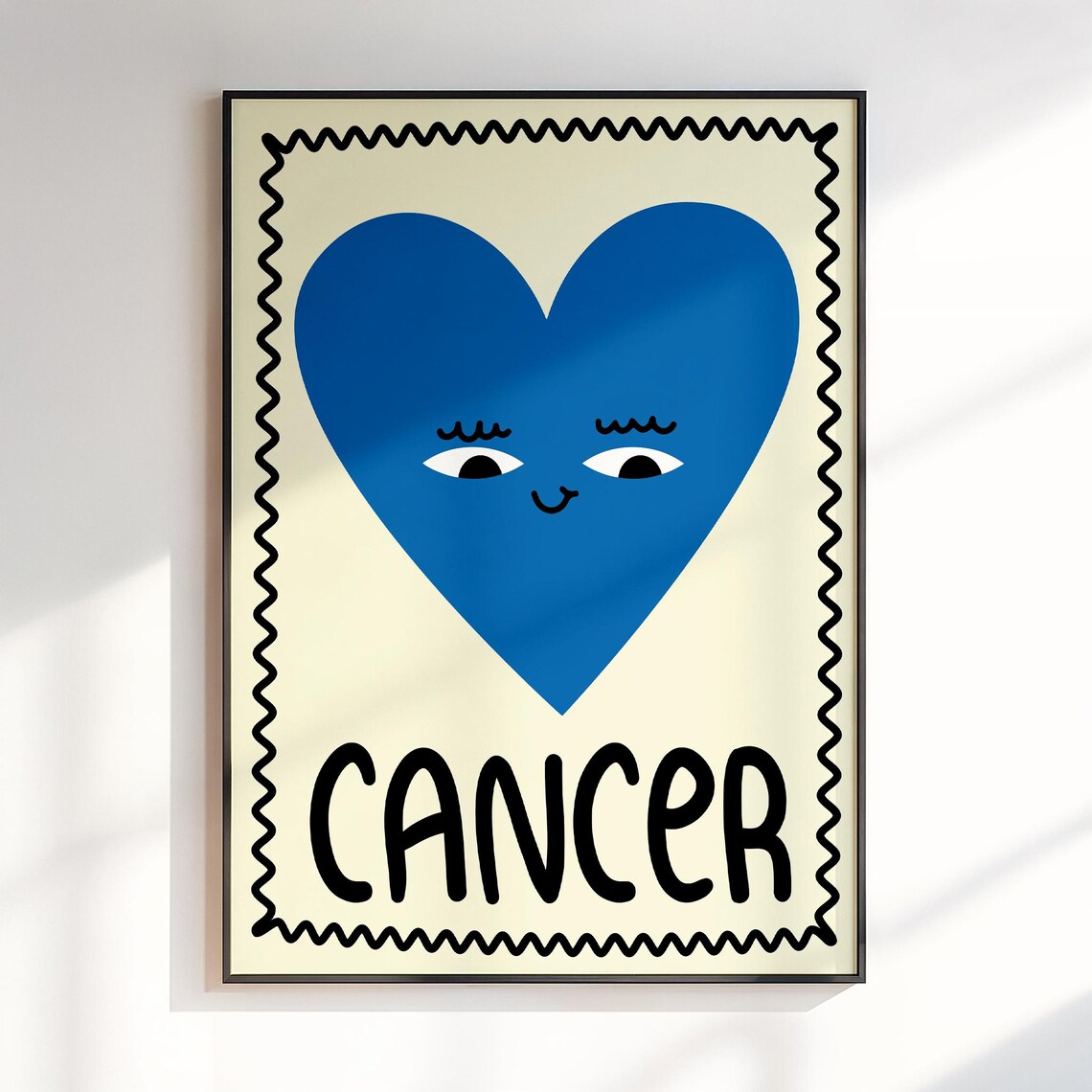 Cancer Zodiac Blue Heart Cute Astrology Horoscope Star Sign Poster