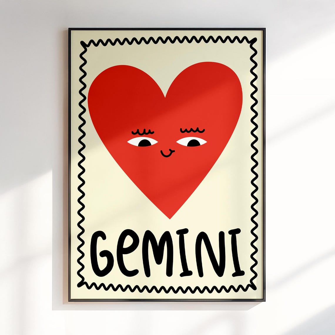 Gemini Zodiac Red Heart Cute Astrology Horoscope Star Sign Poster