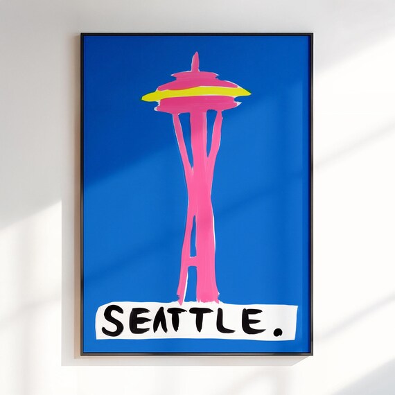 Seattle Space Needle Colorful Pop Art City Travel Poster Gift