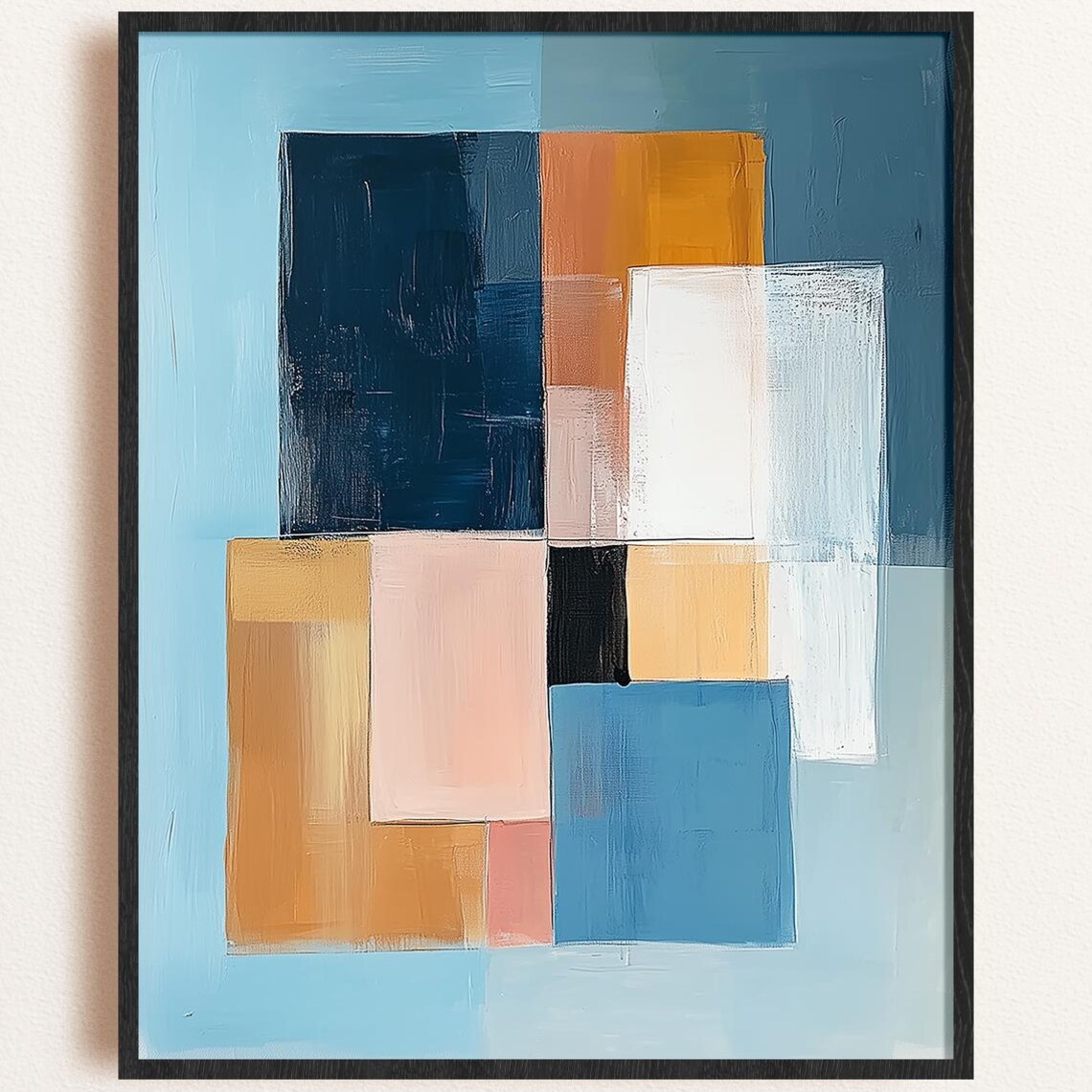 Minimalist Abstract Art Print Slate Blue Ochre Geometric Decor