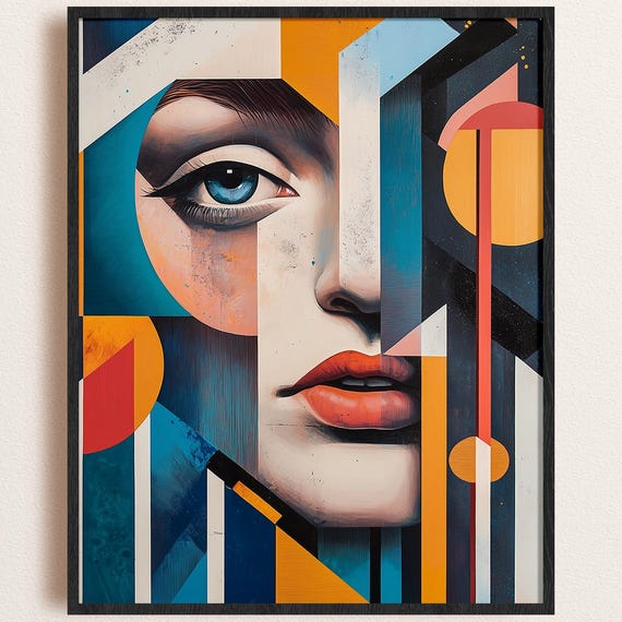 Abstract Face Art Print Geometric Portrait Modern Bold Decor 300 Dpi Jpg