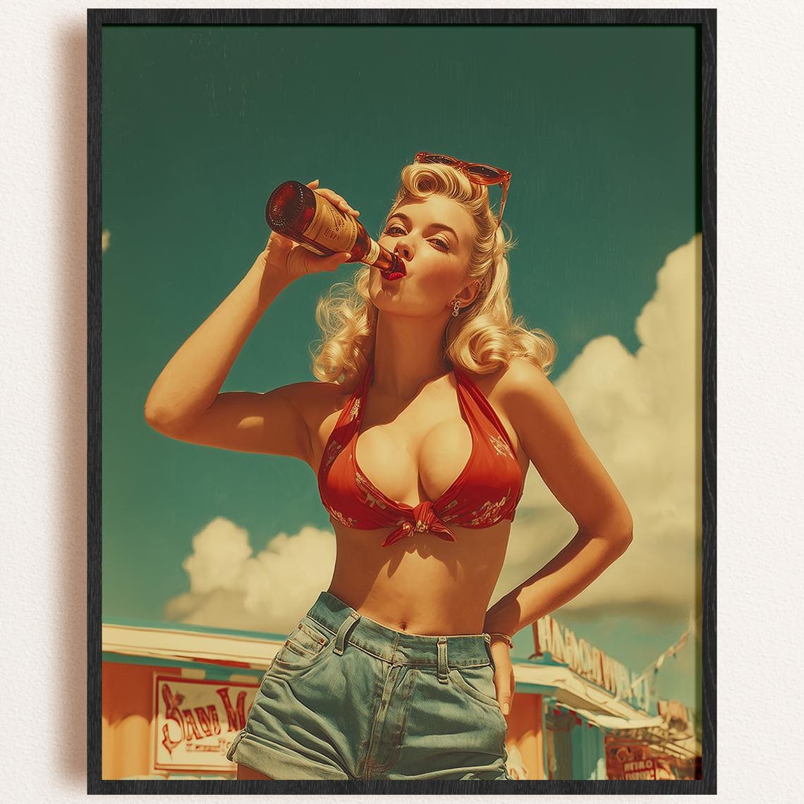 1950s Pinup Girl Beer Poster Retro Diner Art
