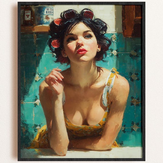 1950s Pin Up Girl Print Retro Glam Wall Art