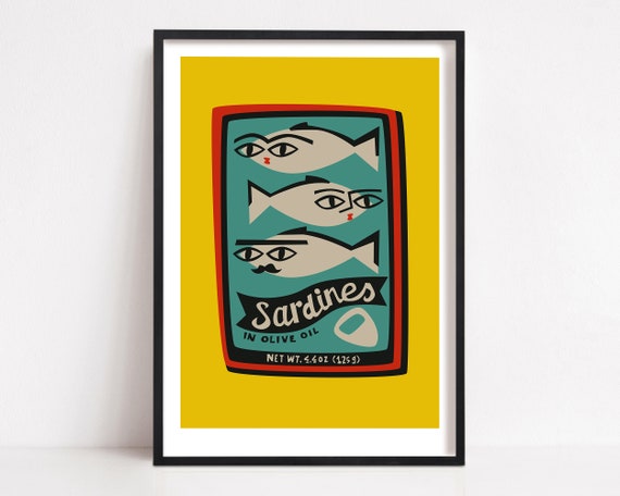 Sardines Print, Mid Century Kitchen Art Print